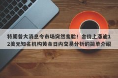 特朗普大消息令市场突然变脸！金价上涨逾12美元知名机构黄金日内交易分析的