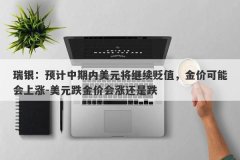 瑞银：预计中期内美元将继续贬值，金价可能会上涨-美元跌金价会涨还是跌