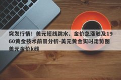 突发行情！美元短线跳水、金价急涨触及1960黄金技术前景分析-美元黄金实时走