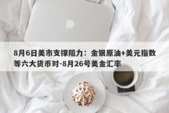 8月6日美市支撑阻力：金银原油+美元指数等六大货币对-8月26号美金汇率