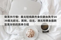 突发大行情！美元短线飙升金价跳水失守1630美元欧元、英镑、日元、澳元和黄