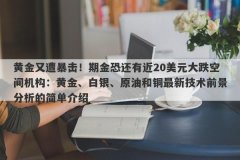 黄金又遭暴击！期金恐还有近20美元大跌空间机构：黄金、白银、原油和铜最新
