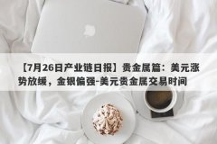 【7月26日产业链日报】贵金属篇：美元涨势放缓，金银偏强-美元贵金属交易时
