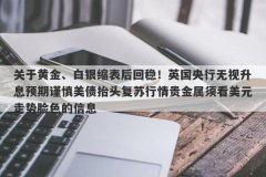 关于黄金、白银缩表后回稳！英国央行无视升息预期谨慎美债抬头复苏行情贵金