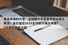 黄金市场的大事：全球最大买家宣布停止买入黄金！金价逼近1610全球累计确诊