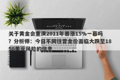 关于黄金会重演2011年暴涨15%一幕吗？分析师：今日不同往昔金价面临大跌至1