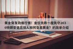 黄金突发劲爆行情！金价大跌一度失守2630特朗普语出惊人如何交易黄金？的简