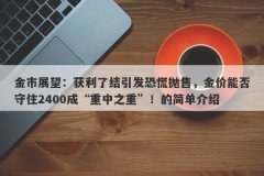 金市展望：获利了结引发恐慌抛售，金价能否守住2400成“重中之重”！的简单