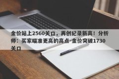 金价站上2560关口，再创纪录新高！分析师：买家瞄准更高的高点-金价突破173