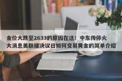金价大跌至2633的原因在这！中东传停火大消息美联储决议日如何交易黄金的简