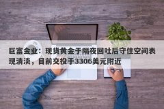 巨富金业：现货黄金于隔夜回吐后守住空间表现清淡，目前交投于3306美元附近
